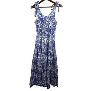 Women’s Free People Medium Blue & White Floral Maxi Dress with Tie Straps